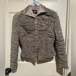 Bibbo Textured Metallic Ruched Jacket with Satin Collar – Size 8